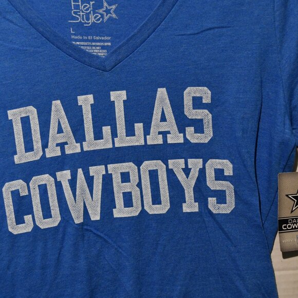 Dallas Cowboys Her Style Women's Distressed Coaches Tee Royal Blue NWT Large - Picture 7 of 7